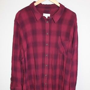 Ava & Viv Button Front Shirt Red Burgundy HW5586